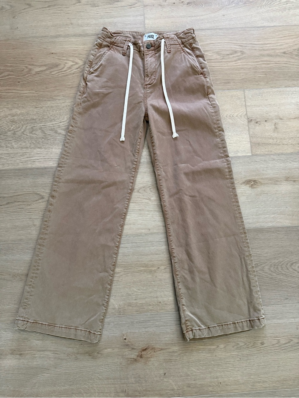 PAIGE Carly Wide Leg Drawstring Pants Size 26 Vintage Mocha Bisque